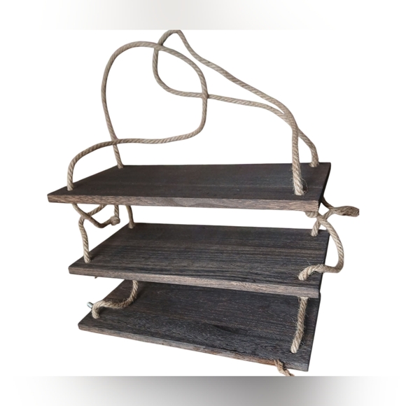 Iwaiting 3 Tier Antique Wood Floating Hanging Wall Shelf NWOT - Picture 4 of 7